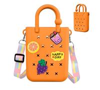 Oudizz Mini borsa tote in gomma, borsa da spiaggia in silicone per bambina e donna, borsa carina con 20 charms e tracolla regolabile (arancione)