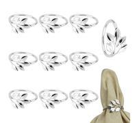 OUDQFCJ 10 Pezzi Eleganti Portatovaglioli in Metallo, Anelli per Tovaglioli con Design a Foglia per Ringraziamento, Matrimonio, Cena in Famiglia, Pasqua, Decorazione Tavola (Argento)