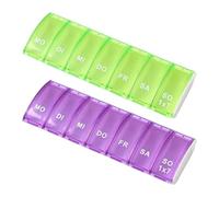 OUDQFCJ 2 PCS Portapillole Settimanale, Organizer per Pillole 7 Giorni, Contenitore per Pillole con Etichette in Italiano (Verde e Viola)