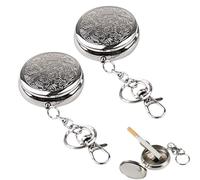 OUDQFCJ 2 Pcs Posacenere Tascabile Portatile, Mini Posacenere in Acciaio Inox con Portachiavi per Viaggi, Campeggio e Outdoor, Argento, Moderno Posacenere da Borsetta