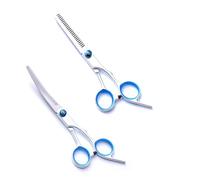 OUDQFCJ 2 Pcs Tijeras de aseo para perros con puntas redondas de seguridad kit de recortadora de aseo de mascotas de titanio resistente tijeras rectas tijeras de adelgazamiento