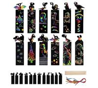OUDQFCJ 24 segnalibri grattacieli, colorati per bambini, kit di decorazione per appendere artigianato, scratch Art paper con matite in legno (dinosauro)