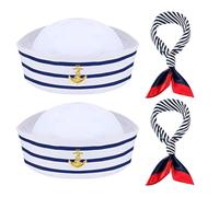 OUDQFCJ 2Set Cappello Marinaio e Sciarpa per Uomini e Donne, Blu e Bianco, Accessori Nautica, da Marinaio per Feste in Costume, Feste a Tema Nautico, Yacht, Cosplay, Halloween, Carnevale