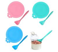 OUDQFCJ 3 Pezzi Coperchi Universali in Silicone Conservazione Alimenti Animali, con Tre Cucchiai, Tappi per Lattine e Scatolette, Contenitore Cibo Cani e Crocchette, per Lattine di Gatti (3 Colori)