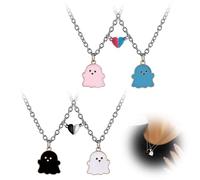 OUDQFCJ 4 Collane dell'Amicizia BFF per 2 Ragazze, Collana Donna, Collana con Ciondolo a Forma di Cuore e Fantasma, Collana Lunga, Gioiello Personalizzato, Regalo per Amiche e Donne (Argento)