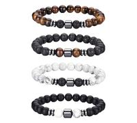 OUDQFCJ 4 pezzi Bracciale Occhio di Tigre per Uomo, 8MM con Pietra Naturale, Braccialetti Elasticizzati in Lavica, Regolabile Perline di Cristallo Nero, Perle e Pietre Naturali, per Donna Regali (8MM)