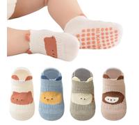 OUDQFCJ calzini stopper per bambini, 5 paia di calzini ABS traspiranti e antiscivolo per bambini, calzini gattonanti per bambini in cotone, calze per bambini e bambine con animali e unicorni