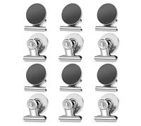 OUDQFCJ Clip in Metallo,12 pezzi Magneti Forti,Clip Antigraffio,Pinze Clip per Lavagna e Calamite,Magneti del Frigorifero,Calamite Piccole per Cucina,Casa,Ufficio (Rotondo) (Argento)