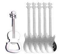 OUDQFCJ Cucchiaini Chitarra in Acciaio Inox Regali per Musicisti, Divertente Decorazione Musicale Idea Regalo Cucchiaino, Regalo Heavy Metal per Chitarristi (Argento con Apribottiglie)