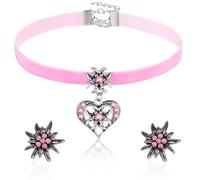 OUDQFCJ Set di Gioielli Tradizionali per Donne - Collana Edelweiss, Girocollo in Velluto e Orecchini per Oktoberfest e Accessori Dirndl