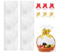OUDQFCJ Set di Sacchetti in Cellophane, 6 Pezzi, per Cesti Regalo, 10 Fiocchi e Lacci, carta celofan per confezioni e imballaggio, sacchetti trasparenti per regali e bouquet natalizi (50 x 60 cm)