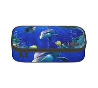 Oudrspo 3d Underwater World Fish Dolphi Stampato Durevole Astuccio per cancelleria Astuccio per matite con scomparto con cerniera Astuccio per matite portatile di grande capacità