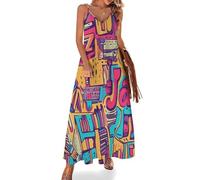 Oudrspo Abito da Donna Lungo Senza Maniche con Spalline Sottili e Stampa Jazz Anni '80, Perfetto per la Spiaggia.