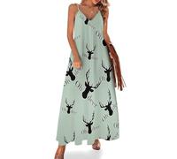 Oudrspo Abito Lungo Oh Deer con Scollo a V, Prendisole Estivo, Abito Lungo e svolazzante per Donna