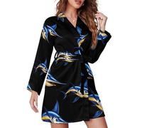 Oudrspo Accappatoio da donna a lunghezza ginocchio con cintura in vita e motivo marlin e pesce spada.