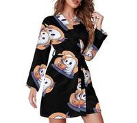 Oudrspo Accappatoio da donna Halloween Ghost Coffee, lunghezza al ginocchio, con cintura in vita.