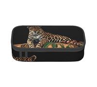 Oudrspo African Wildlife Leopard On Rock Astuccio per cancelleria durevole stampato con astuccio per matite con scomparto con cerniera Astuccio per matite portatile di grande capacità