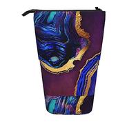 Oudrspo Agata astratta viola, blu, oro Astuccio per matite, astuccio per matite, astuccio telescopico con supporto per matite