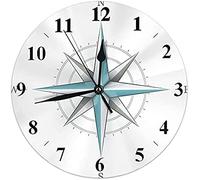 Oudrspo Antico orologio da parete rosa dei venti navigazione stella bussola orologio rotondo silenzioso senza ticchettio orologio da parete decorativo a batteria 10 pollici bianco