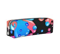 Oudrspo Arcobaleno di schizzi di vernice al neon Astuccio per matite Astuccio per penne tondo Astuccio per matite portatile Organizer in pelle con astuccio cosmetico con cerniera