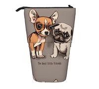 Oudrspo Astuccio beige per cuccioli di cane carlino carino bulldog chihuahua, astuccio per matite, astuccio telescopico con supporto per matite, borsa per penne