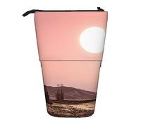 Oudrspo Astuccio con due soli e luna Astuccio per matite stampato Astuccio portamatite telescopico Astuccio per cancelleria carino Organizer per ufficio con chiusura a cerniera