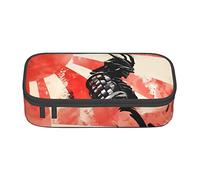 Oudrspo Astuccio per cancelleria con astuccio per matite durevole stampato Art Japanese Warrior con scomparto con cerniera Astuccio per matite portatile di grande capacità