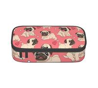 Oudrspo Astuccio per cancelleria durevole stampato a forma di cane carlino con scomparto con cerniera Astuccio portatile di grande capacità