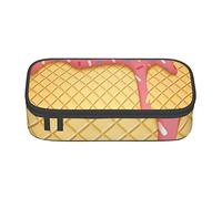 Oudrspo Astuccio per cancelleria durevole stampato con motivo gelato e waffle con scomparto con cerniera Astuccio portatile di grande capacità