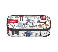Oudrspo Astuccio per cancelleria durevole stampato I Love London con scomparto con cerniera Astuccio portatile di grande capacità