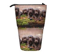 Oudrspo Astuccio per la famiglia dei cuccioli di Labrador marrone, astuccio per matita con supporto, astuccio telescopico con supporto per matita, borsa per penna