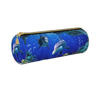 Oudrspo Astuccio per matite con cerniera in pelle stampata 3d Underwater World Fish Dolphi, borsa per cancelleria portatile, astuccio per cancelleria organizer, unisex