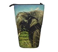 Oudrspo Astuccio per matite con elefante della steppa Astuccio per matite stampato con supporto telescopico Astuccio per cancelleria carino Organizer per ufficio con chiusura a cerniera