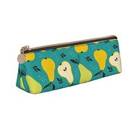 Oudrspo Astuccio per matite con motivo a pera di frutta Astuccio per penne a triangolo Astuccio per matite portatile Organizer in pelle con borsa per cosmetici con cerniera