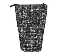 Oudrspo Astuccio per matite con motivo elegante scintillante in paillettes nero argento, astuccio per matite, astuccio telescopico con supporto per matite, astuccio
