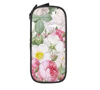 Oudrspo Astuccio per matite di grande capacità Bella rosa fiori floreale astuccio per matite bianco astuccio per penna per scuola media/superiore ufficio college ragazza e ragazzo adulto