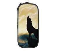 Oudrspo Astuccio per matite di grande capacità Wolf Full Moon Howl Blue Pencil Box Astuccio per penna per scuola media/superiore Ufficio College Ragazza e ragazzo per adulti