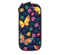 Oudrspo Astuccio per matite Farfalla di grande capacità Fiore colorato Floreale Nero Astuccio per penna Astuccio per scuola media/superiore Ufficio College Ragazza e ragazzo per adulti