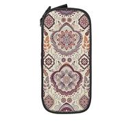 Oudrspo Astuccio per matite Grande capacità Etnico Ornamentale Floreale Striscia Beige Vintage Astuccio per penne Astuccio per scuola media/superiore Ufficio College Ragazza e ragazzo per adulti