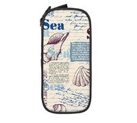 Oudrspo Astuccio per matite Grande capacità Giornale vintage Stella marina Conchiglia mare Astuccio per matite marrone Astuccio per scuola media/superiore Ufficio College Ragazza e ragazzo per adulti