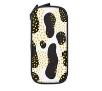 Oudrspo Astuccio per matite Grande capacità Luxury Golden Black Cow Print Dot White Pencil Box Astuccio per penne per scuola media/superiore Ufficio College Ragazza e ragazzo per adulti