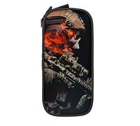 Oudrspo Astuccio per matite Grande capacità Scheletro Soldato fuoco Fiamme Astuccio per matite nero Astuccio per scuola media/superiore Ufficio College Ragazza e ragazzo per adulti