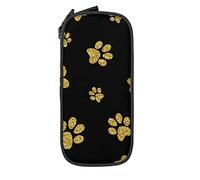 Oudrspo Astuccio per matite Grande capacità Simpatico cane d'oro Impronte Astuccio per matite nero Astuccio per scuola media/superiore Ufficio College Ragazza e ragazzo per adulti