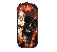 Oudrspo Astuccio per matite Grande capacità Teschio fuoco Morte Fiamme 3D Astuccio per matite nero Astuccio per scuola media/superiore Ufficio College Ragazza e ragazzo per adulti