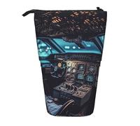 Oudrspo Astuccio per matite in piedi nella cabina di pilotaggio dell'aereo, simpatico astuccio per penne, astuccio telescopico per cancelleria, borsa per cosmetici per trucco per ufficio da donna