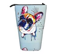 Oudrspo Astuccio per pittura Bulldog francese, astuccio per matite, astuccio telescopico con supporto per matita