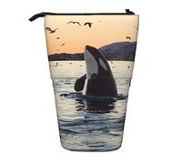 Oudrspo Astuccio telescopico Balena sopra l'acqua di mare Stampa Astuccio per matite in piedi Astuccio per cancelleria Portapenne telescopico Portamatite pop-up per lavoro d'ufficio Regalo di festa