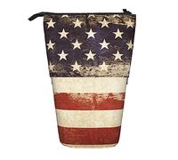 Oudrspo Astuccio telescopico Vintage American USA Flag Print Astuccio per matite in piedi Astuccio per cancelleria Portapenne telescopico Portamatite pop-up per lavoro d'ufficio Regalo di festa
