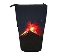 Oudrspo Astuccio telescopico Vulcano in eruzione di notte Stampa Astuccio per matite in piedi Astuccio per cancelleria Portapenne telescopico Portamatite pop-up per lavoro d'ufficio Regalo di festa