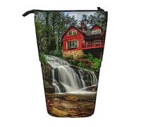 Oudrspo Astuccio telescopico Waterfall Chalet Print Astuccio per matite in piedi Astuccio per cancelleria Portapenne telescopico Portamatite pop-up per regalo di lavoro in ufficio